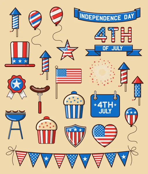 Ensemble d'icônes pour la fête de l'indépendance — Image vectorielle