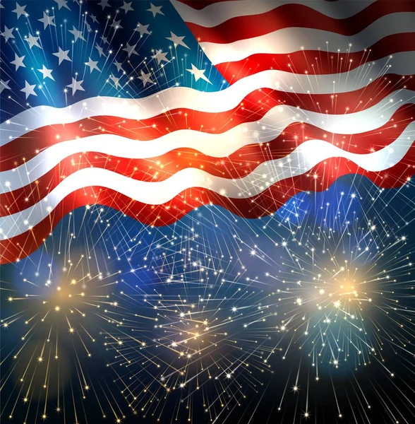 Bandiera USA con fuochi d'artificio — Vettoriale Stock