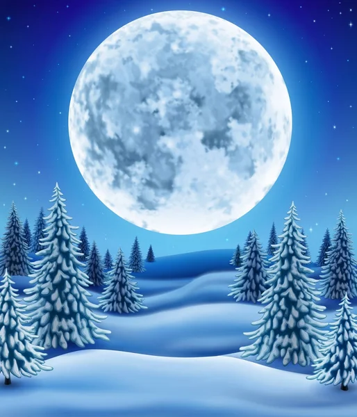 Forêt d'hiver avec lune — Image vectorielle
