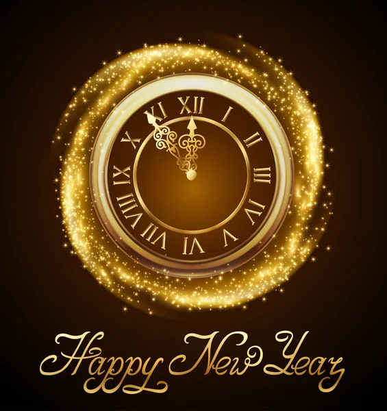 New Year Background with Golden Clock — Stock Vector