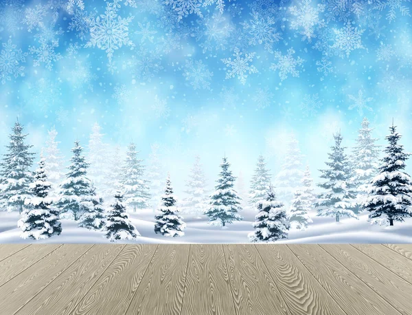 Paysage avec forêt d'hiver — Image vectorielle