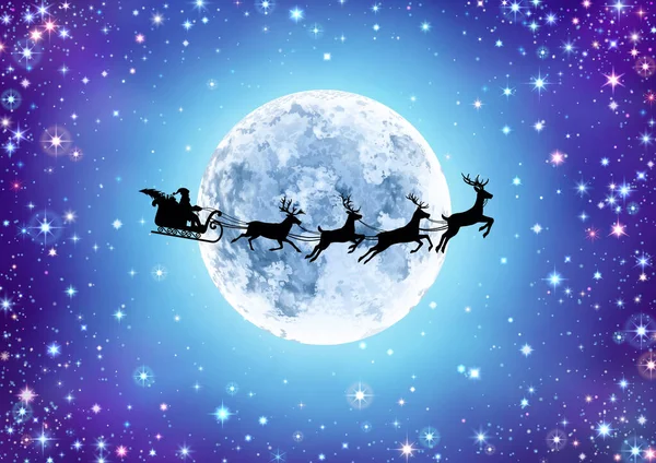 Ciel étoilé avec Lune et Père Noël — Image vectorielle