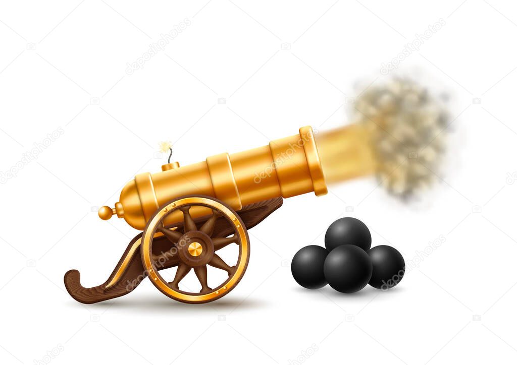 Big Golden Cannon with Fire