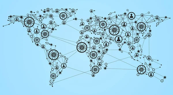 Mapa Abstracto Del Mundo Ilustra Cuando Las Personas Infectan Entre — Vector de stock