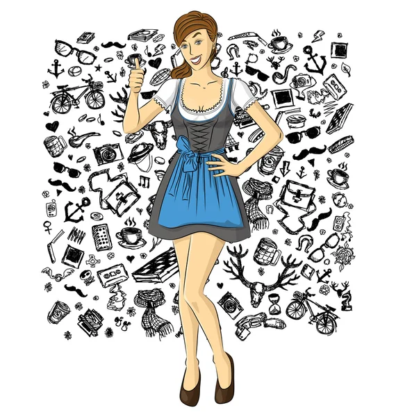 Femme dans Drindl sur Oktoberfest — Image vectorielle