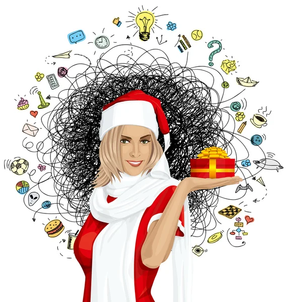 Mujer vectorial esperando la Navidad — Vector de stock