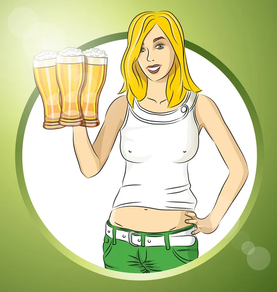 Woman With Glass of Beer On Oktoberfest — Stock Vector