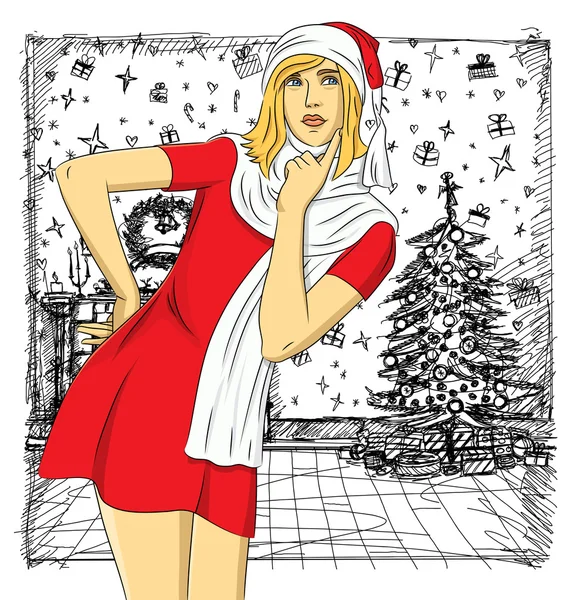 クリスマスを待っている女性 — ストックベクタ