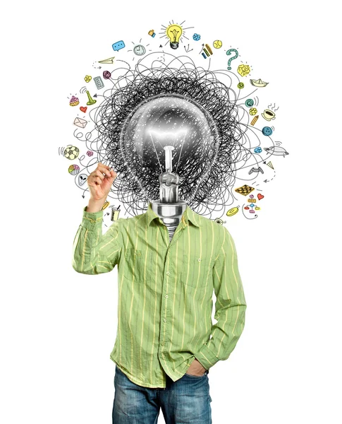 Lamp head man have got an idea — Stock Photo, Image