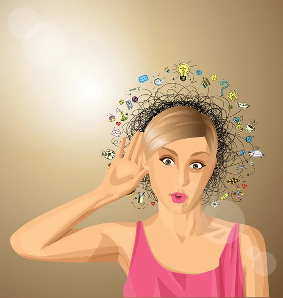 Mujer escuchando algo — Vector de stock