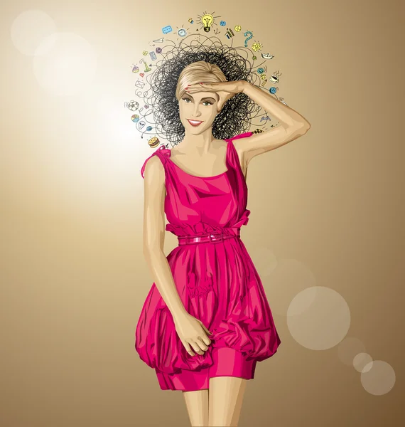 Rubia sorprendida en vestido rosa — Archivo Imágenes Vectoriales