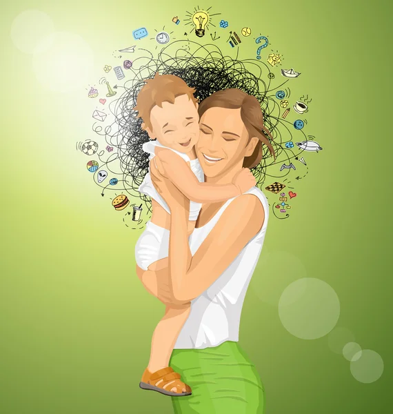 Happy woman holding child — Stock Vector