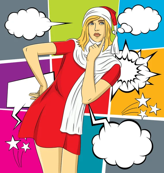 Mujer en ropa de santa — Vector de stock