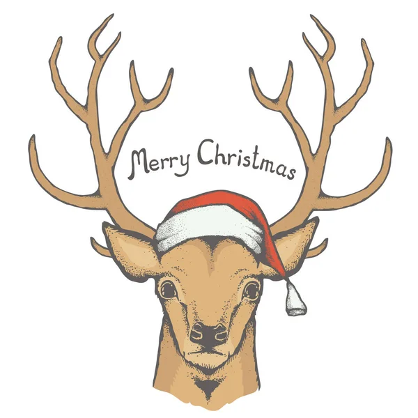 Cerf de Noël avec chapeau de Père Noël — Image vectorielle