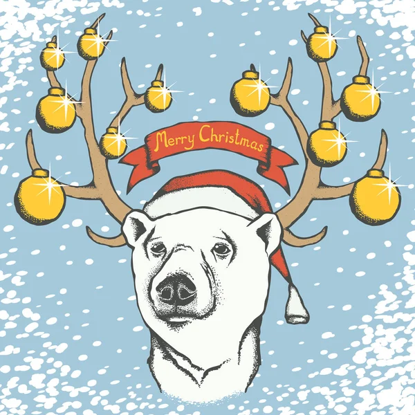 北极熊在圣诞老人的帽子 — 图库矢量图片