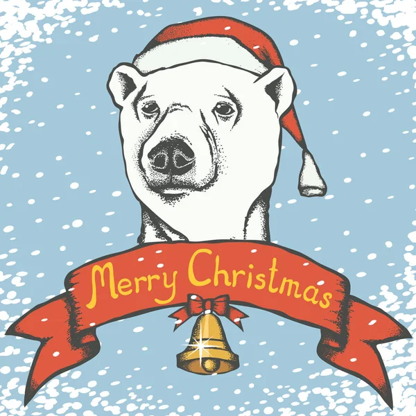 Boże Narodzenie Polar bear w Santa hat — Wektor stockowy