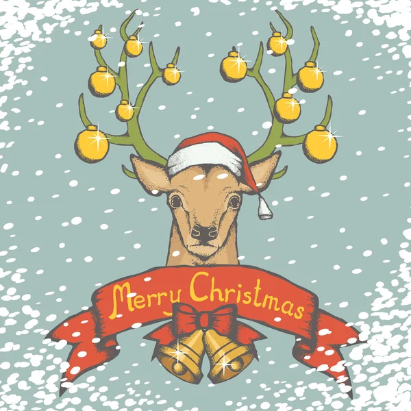 Weihnachten Hirsch mit Weihnachtsmütze — Stockvektor