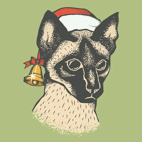 Симпатичная сиамская кошка в шляпе Санта — стоковый вектор