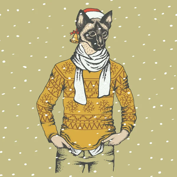 人間の服とサンタの帽子の中の猫 — ストックベクタ