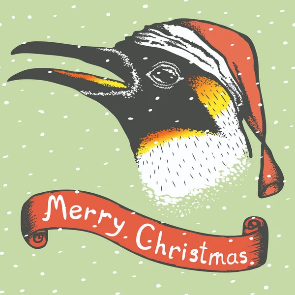 Noel Baba şapkası Antarktika pengueni — Stok Vektör