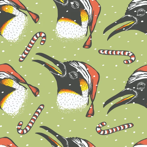 Noel Baba şapkaları Antarktika penguenler — Stok Vektör