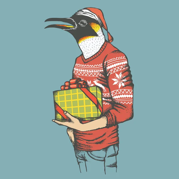 Pinguin im menschlichen Sweatshirt — Stockvektor