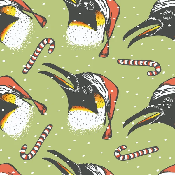 Antarctische penguins in Santa hoeden — Stockvector