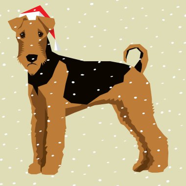 Airedale Terrier in Christmas Santa hat clipart