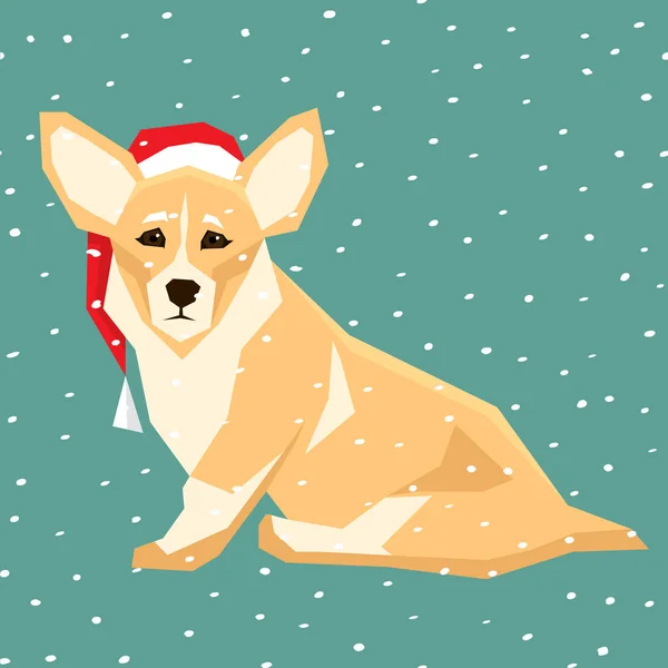 Corgi galês no Natal chapéu de Santa — Vetor de Stock