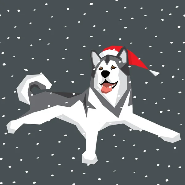 Alaskan Malamute en chapeau de Noël Père Noël — Image vectorielle