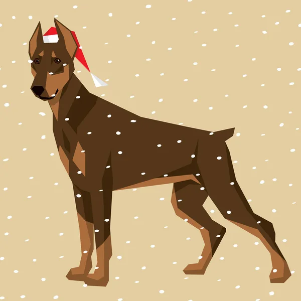 Doberman Pinscher dans le chapeau de Noël Santa — Image vectorielle