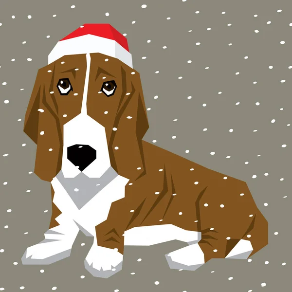 Basset Hound i Christmas Santa hat — Stock vektor
