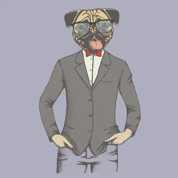 Pug dog en traje humano — Archivo Imágenes Vectoriales