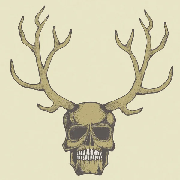 Cráneo con cuernos de ciervo — Vector de stock