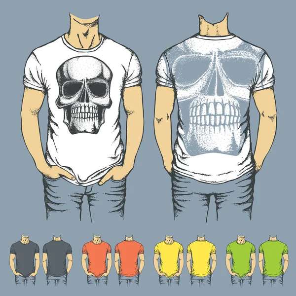 Шаблоны рубашек с отпечатками черепа человека — стоковый вектор