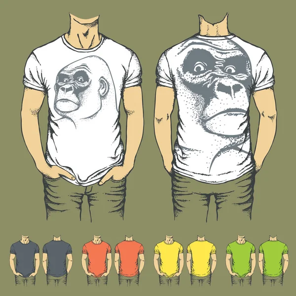 Hemdvorlagen mit Drucken von Gorilla-Affen — Stockvektor