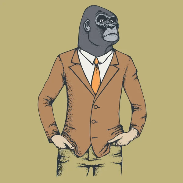 Gorila africano en traje humano — Vector de stock