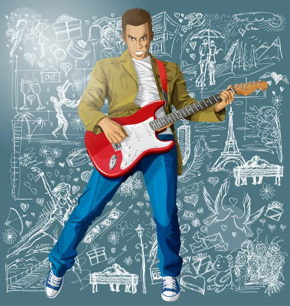 Punk homme avec guitare — Image vectorielle