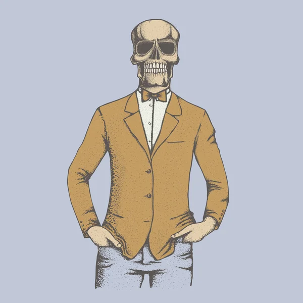 Calavera dibujada a mano en traje humano — Archivo Imágenes Vectoriales