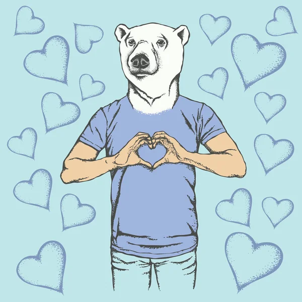 Белый медведь показывает форму сердца — стоковый вектор