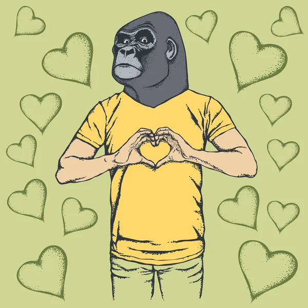 African gorilla showing heart shape — Stock Vector