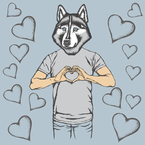 Husky mostrando forma do coração — Vetor de Stock