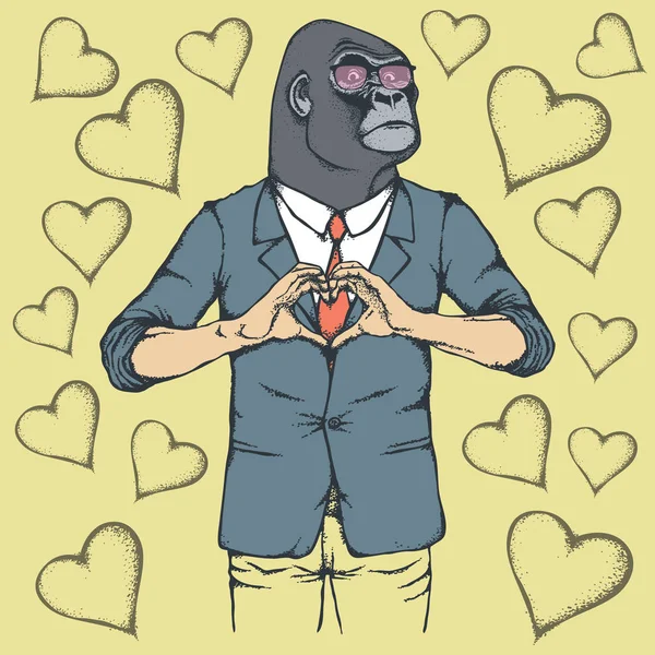 Африканская горилла показывает форму сердца — стоковый вектор