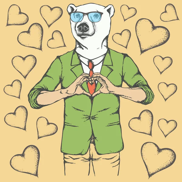 Polar bear showing heart shape — Stock Vector