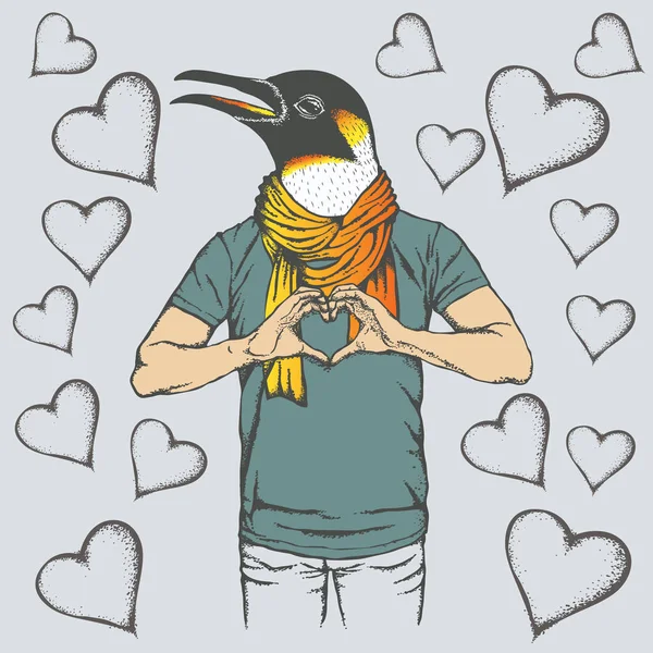 Пингвин показывает форму сердца — стоковый вектор
