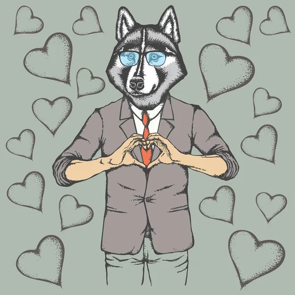 Husky mostrando forma de corazón — Vector de stock