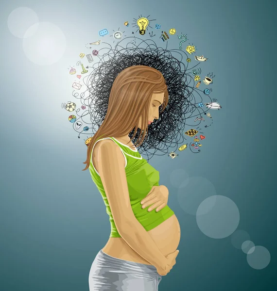 おなかに妊娠中の女性 — ストックベクタ