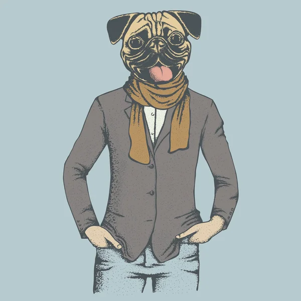 Pug dog en traje humano — Vector de stock