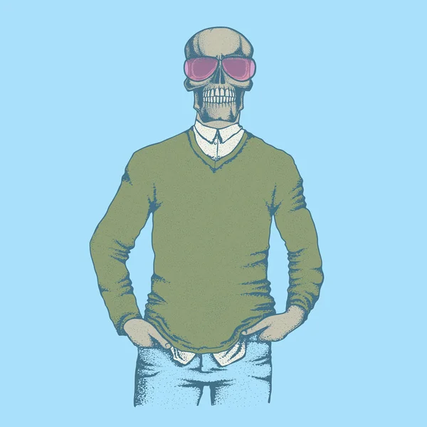 Schedel menselijke in sweatshirt — Stockvector