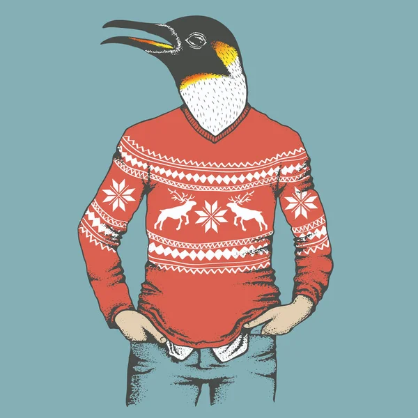Пінгвін у людини светри — стоковий вектор